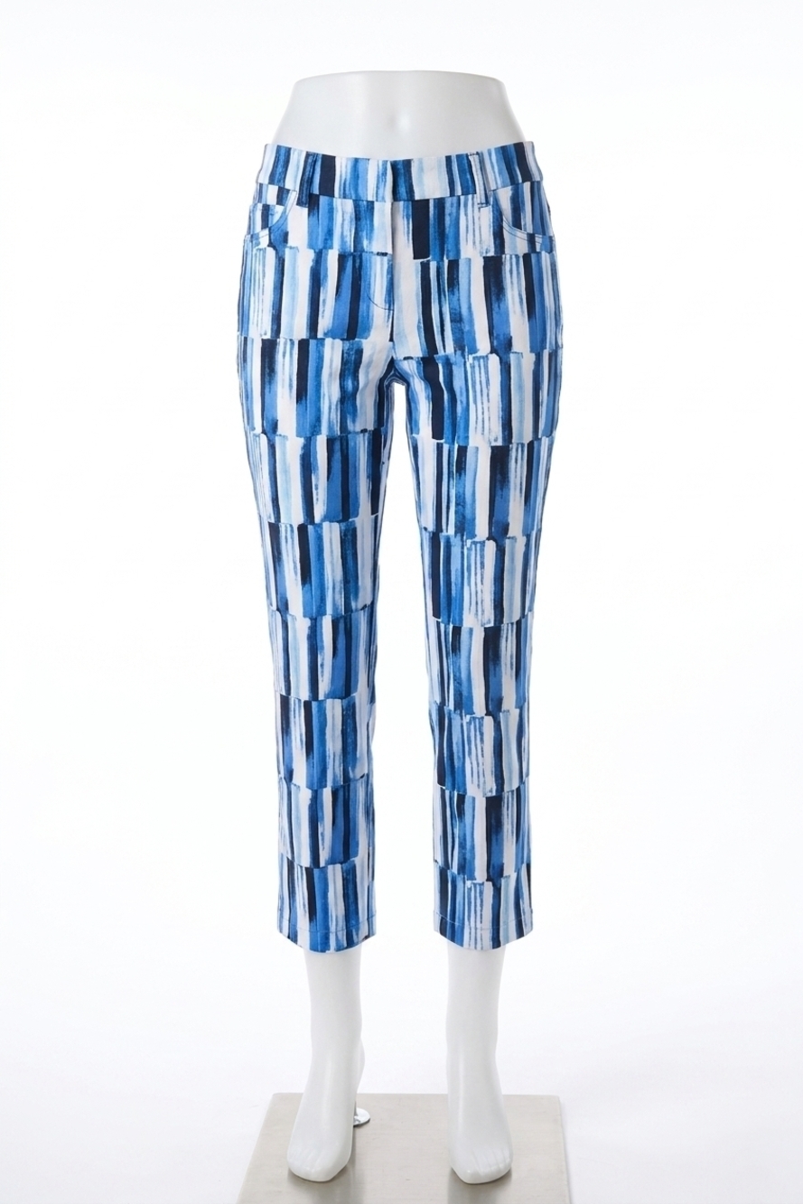 NEW JOSEPH RIBKOFF millennium abstract print crop pull-on pants in blue